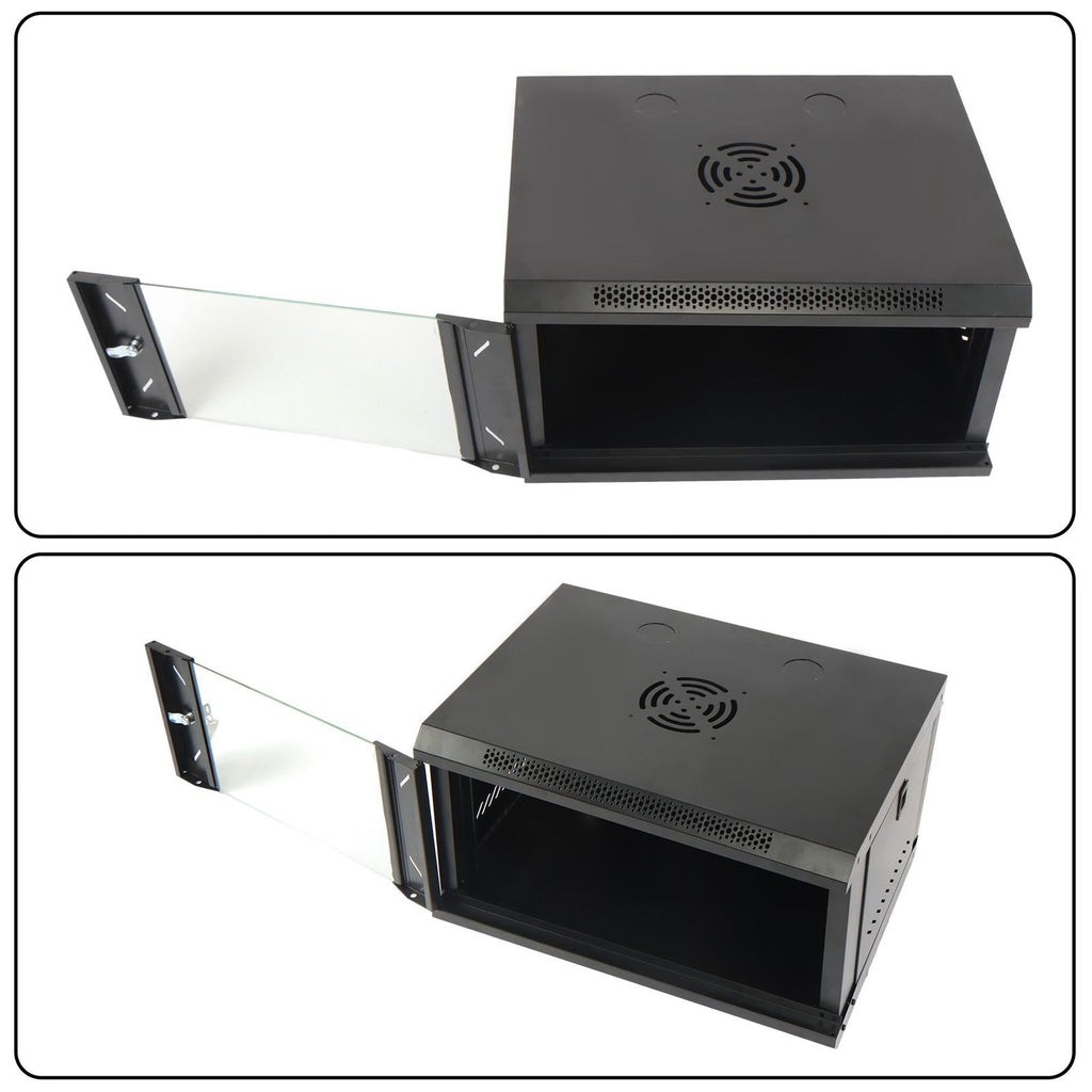 6U Wall Cabinet for Data Center, Office - 15.5" Deep, Secure Locking Glass Door