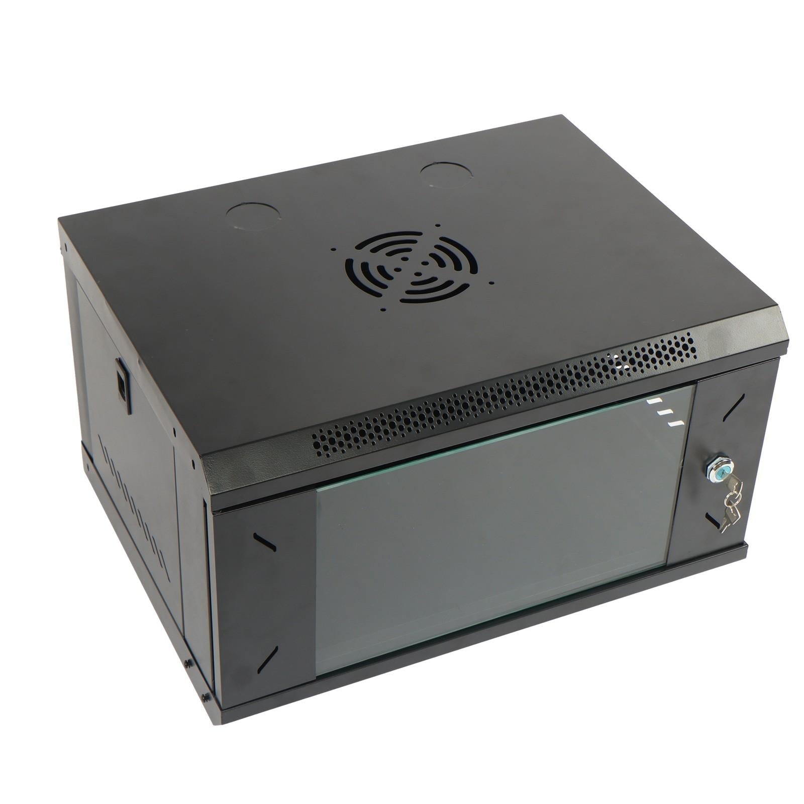 6U Wall Cabinet for Data Center, Office - 15.5" Deep, Secure Locking Glass Door