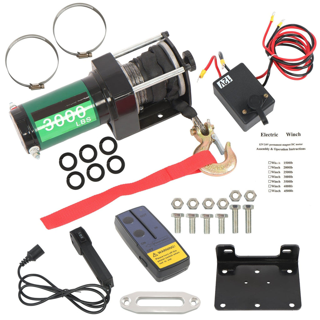 12V 3000 LBS Electric Winch 1/5in x 32ft Synthetic Rope Electric Winch