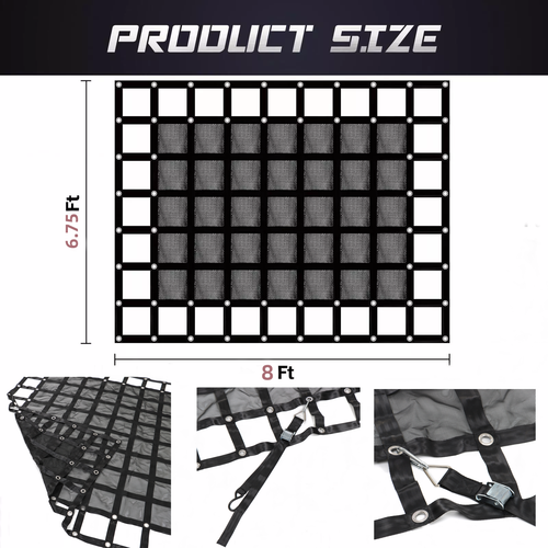 Heavy Duty Cargo Net 6.75' x 8' FT For Pickup Trucks W/Cam Buckles & S-Hooks
