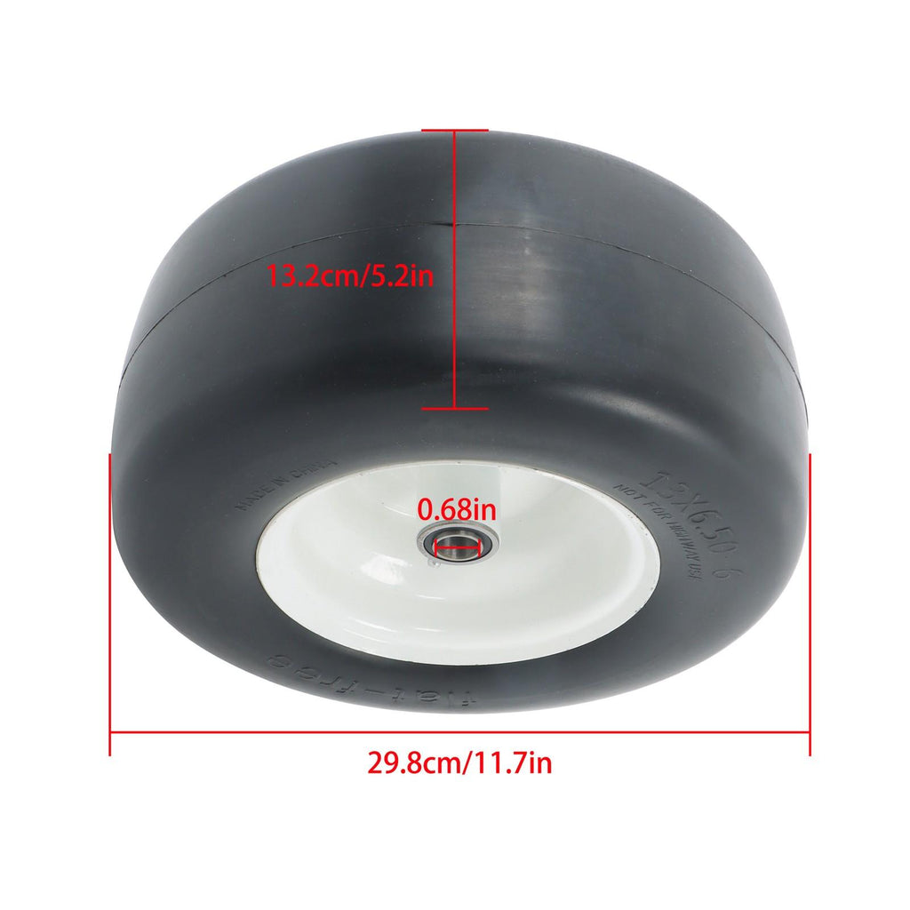 2Pcs 13x6.50-6 Flat Free Tire & Wheel Solid Smooth PU White Rim Lawn Mower Tires