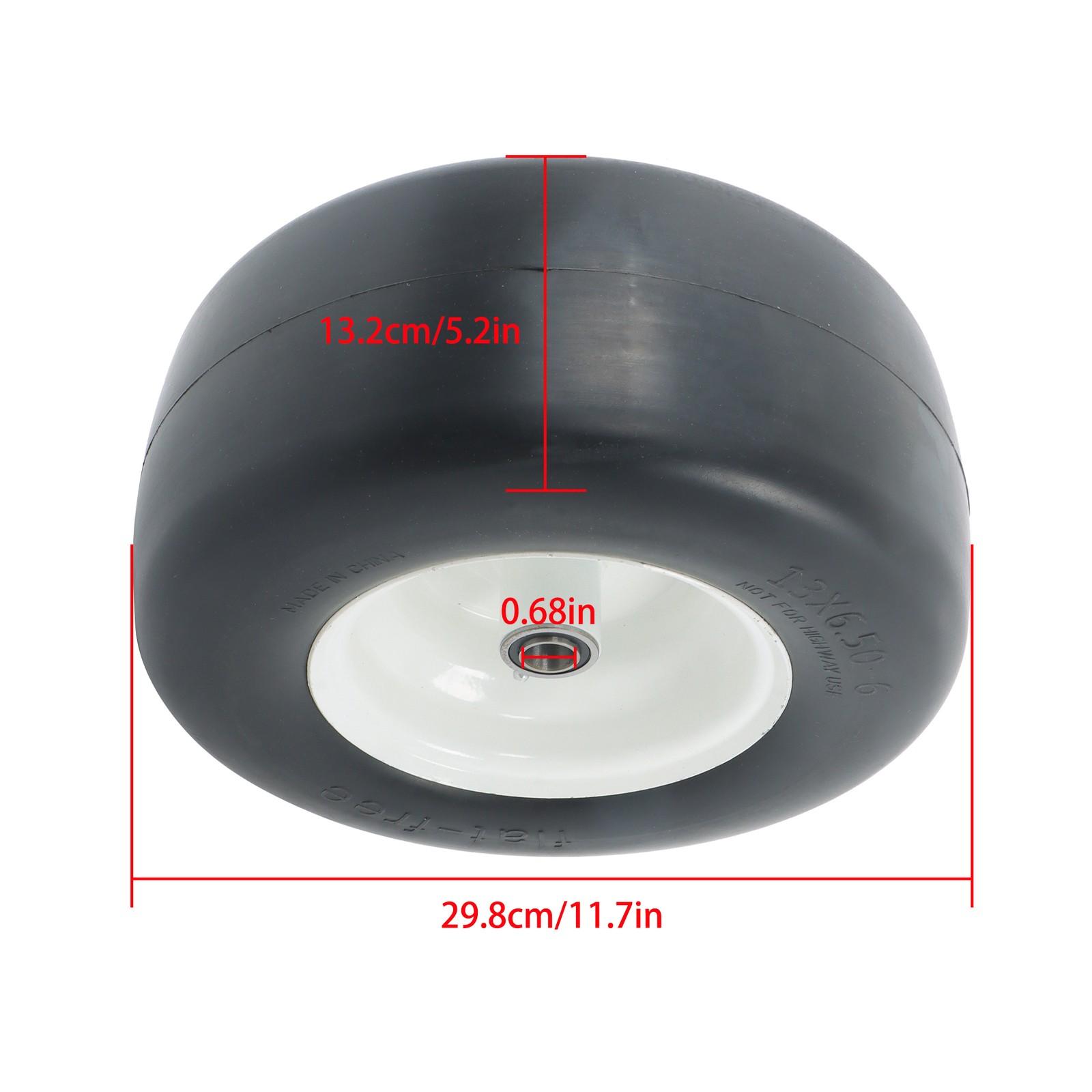 2Pcs 13x6.50-6 Flat Free Tire & Wheel Solid Smooth PU White Rim Lawn Mower Tires