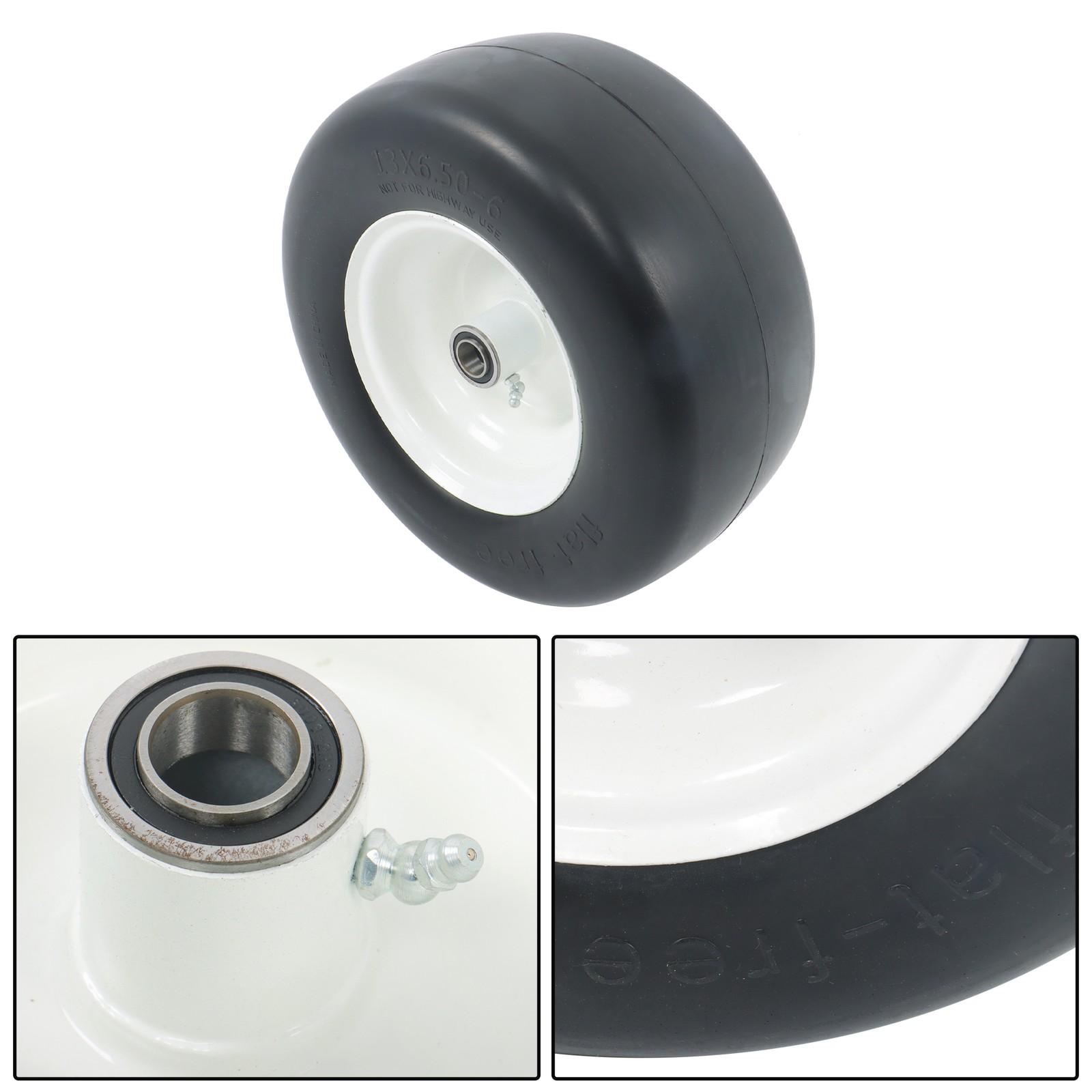 2PCS 13x6.50-6 Lawn Mower Tires Flat Free Tire & Wheel Solid Smooth PU White Rim