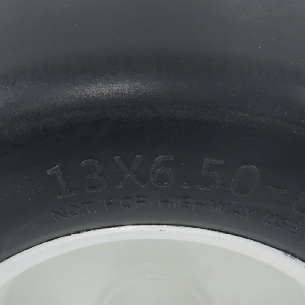 2PCS 13x6.50-6 Lawn Mower Tires Flat Free Tire & Wheel Solid Smooth PU White Rim