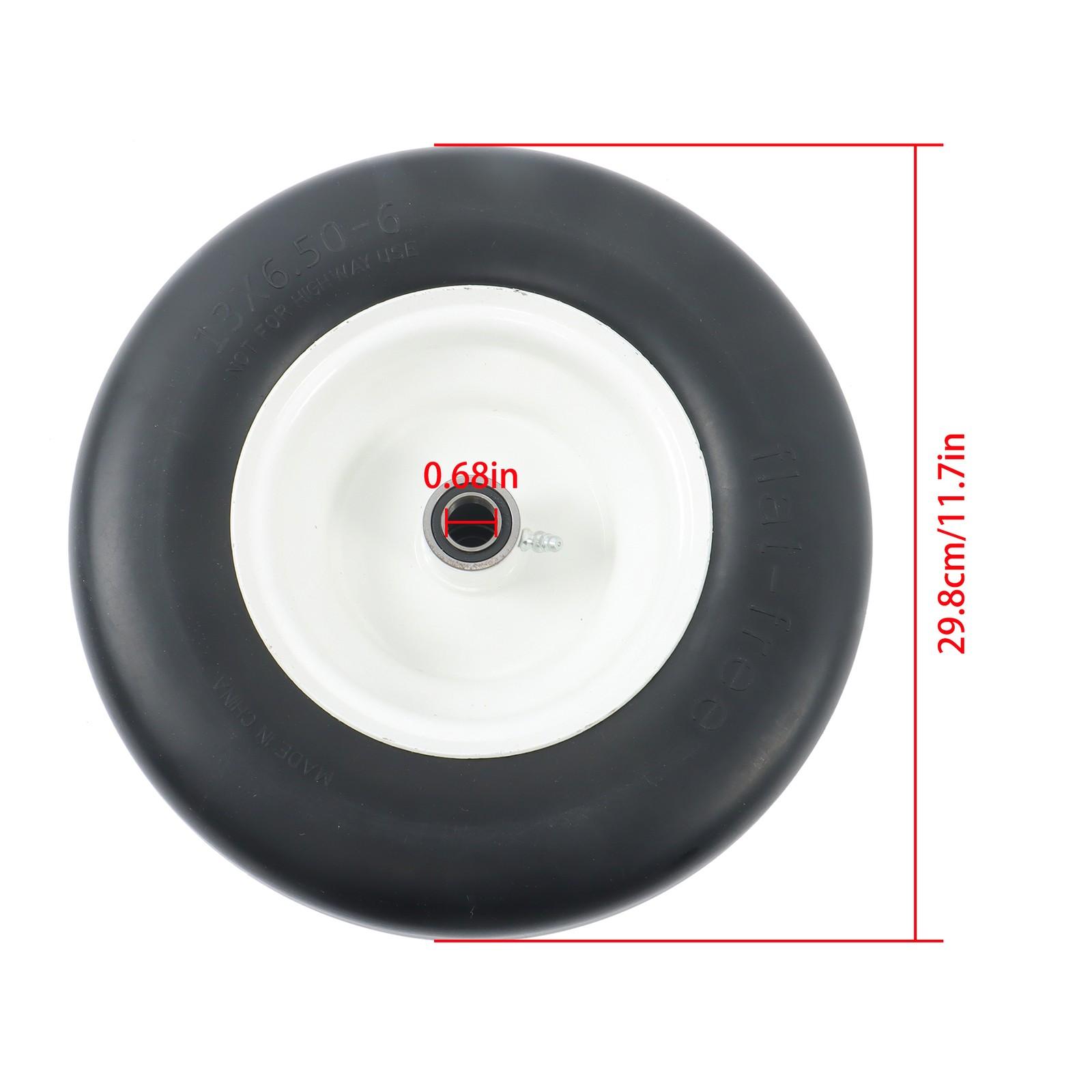 2PCS 13x6.50-6 Lawn Mower Tires Flat Free Tire & Wheel Solid Smooth PU White Rim