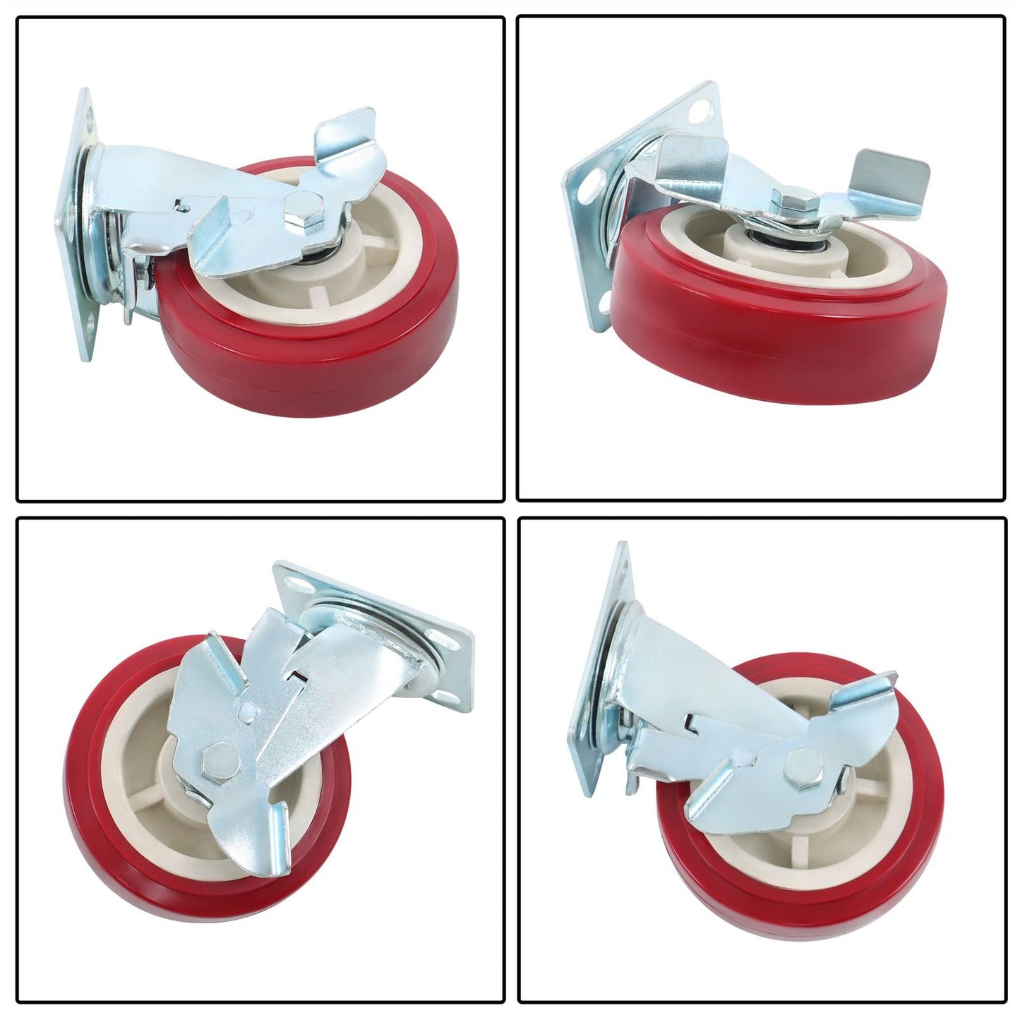 4 Pcs Heavy Duty Icon Caster Wheels 6" × 2" Swivel Caster Wheels W/ Side Brakes