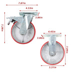 4 Pcs 6" × 2" Swivel Caster Wheels Industrial Casters (2 With Brakes, 2 Without)
