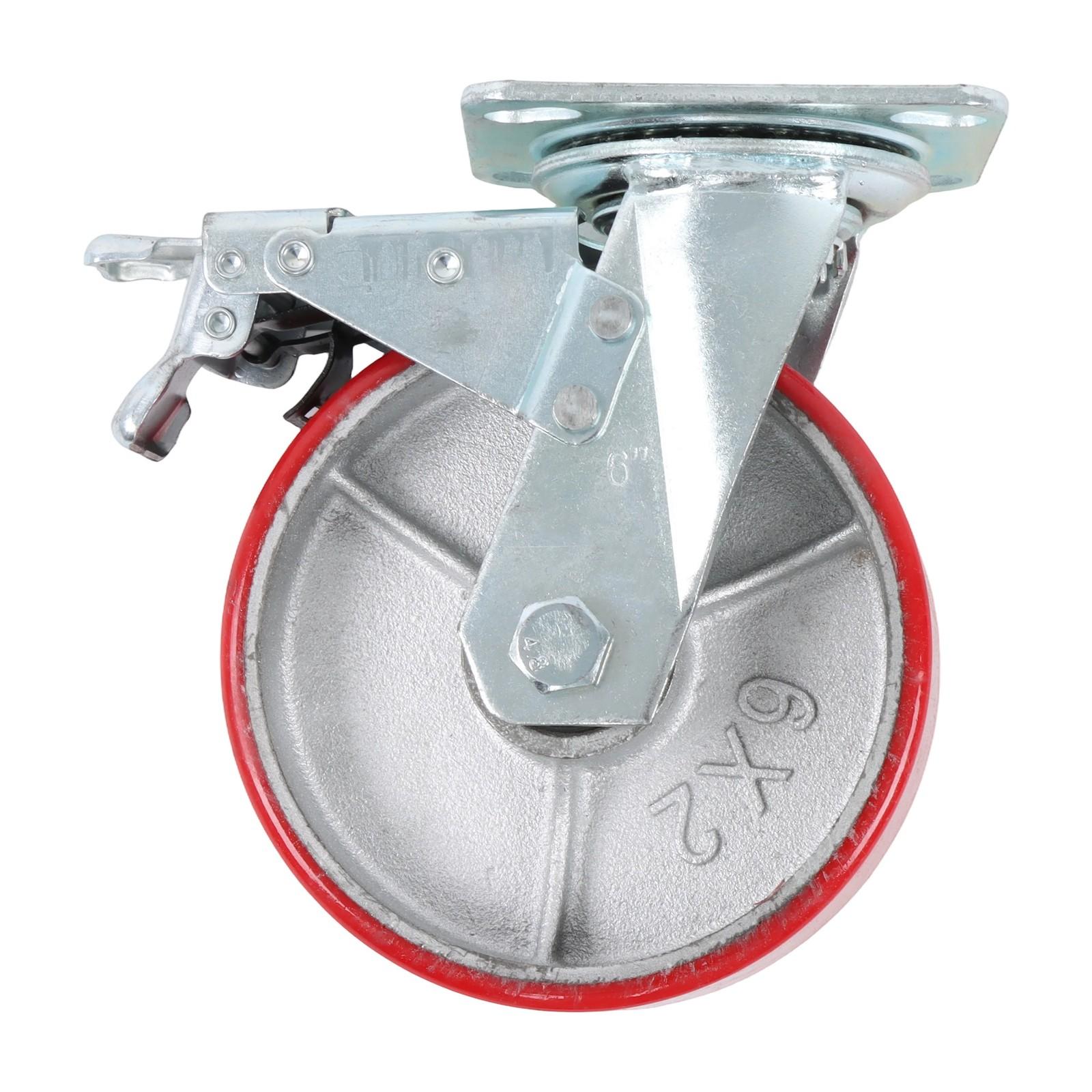 4 Pcs 6" × 2" Swivel Caster Wheels Industrial Casters (2 With Brakes, 2 Without)