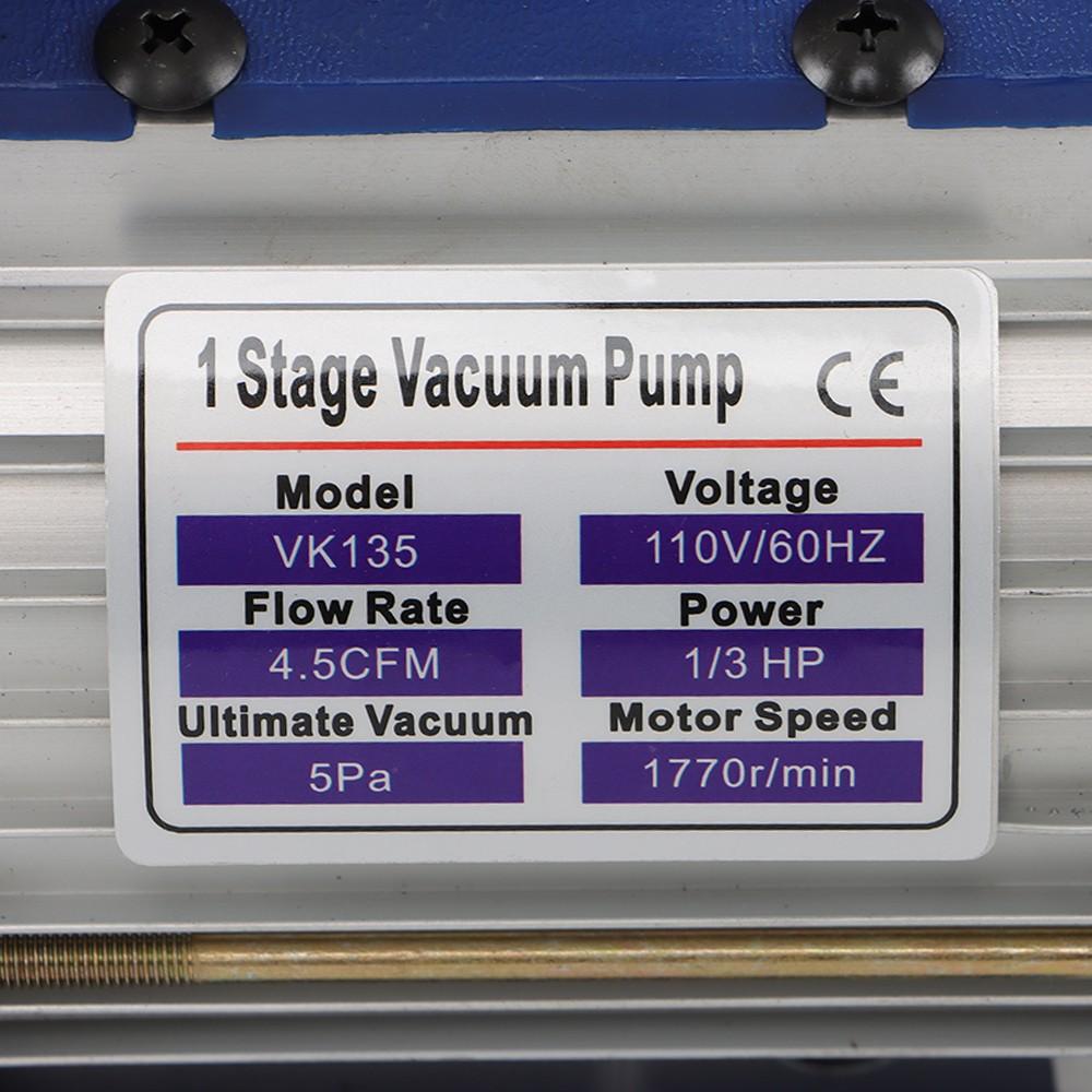 Single Stage Rotary Vane Air Vacuum Pump 1/3 HP 4.5 CFM 110V