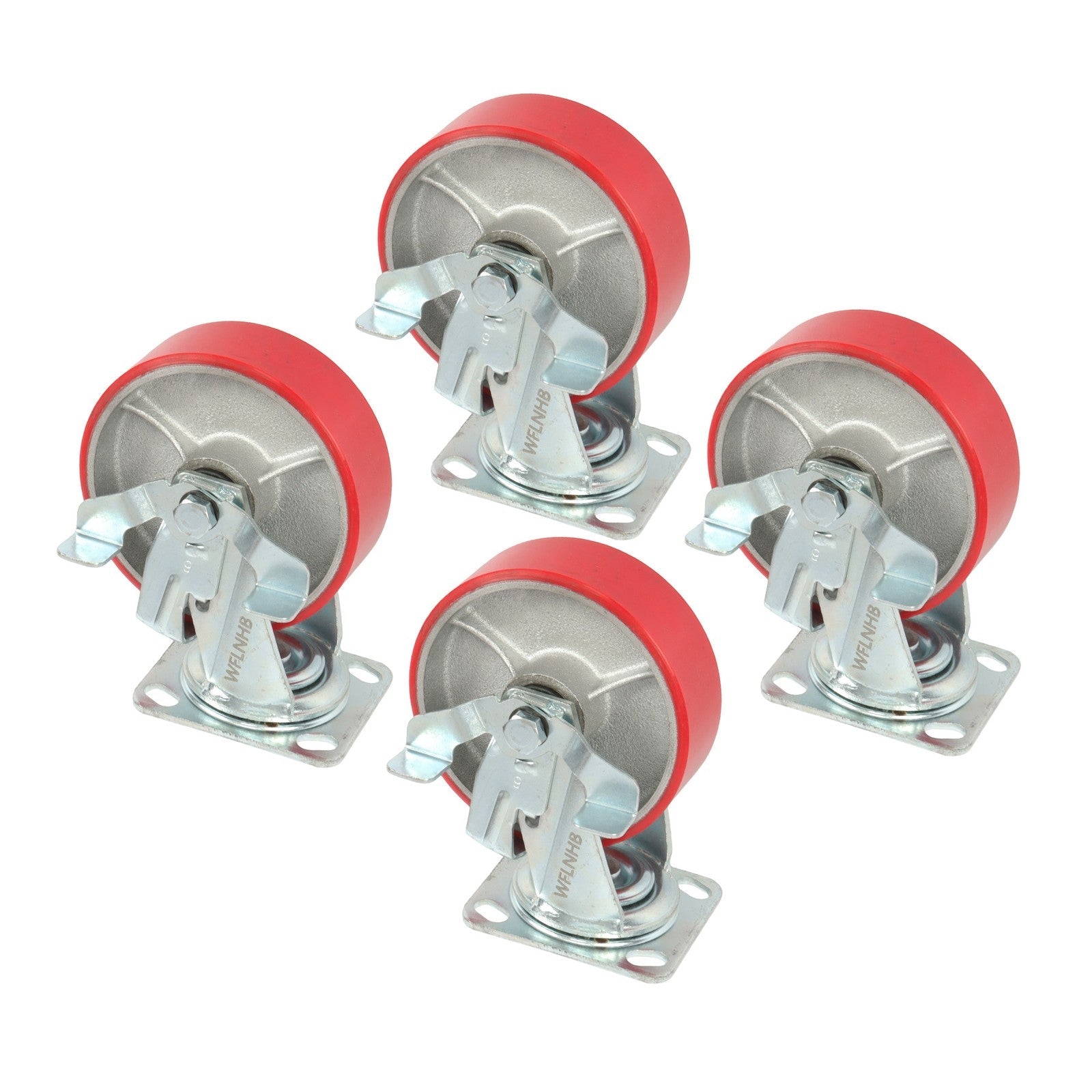 4 Pack 6" × 2" Heavy Duty Polyurethane Swivel Caster Wheels With Side Brakes