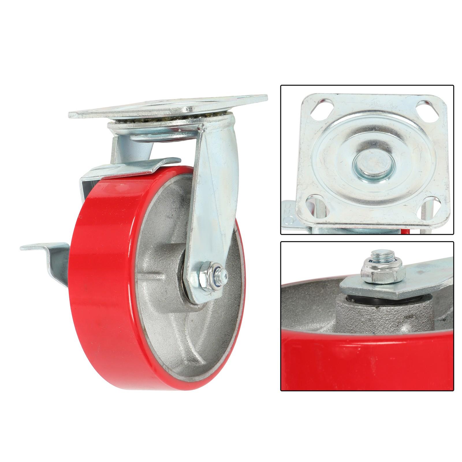 4 Pack 6" × 2" Heavy Duty Polyurethane Swivel Caster Wheels With Side Brakes