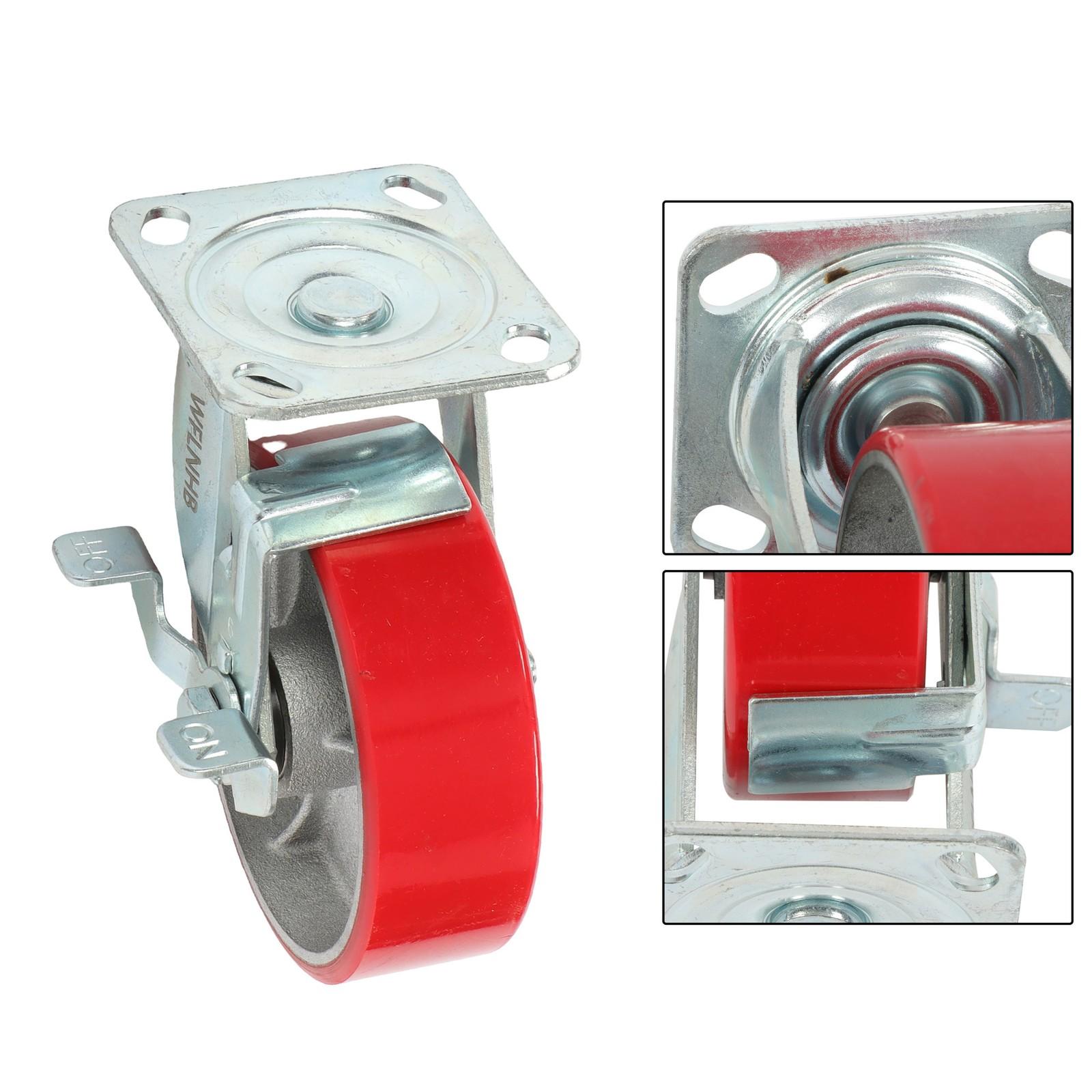 4 Pack 6" × 2" Heavy Duty Polyurethane Swivel Caster Wheels With Side Brakes