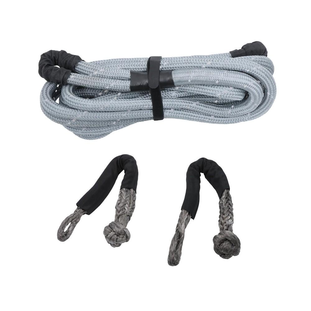 1"×30‘ Kinetic Recovery Tow Rope Gray Heavy Duty Energy Rope W/ 2 Shackles