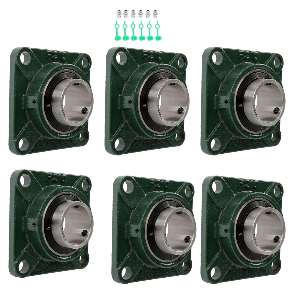 6pcs Self-Aligning UCF210-32 Pillow Block Bearing 4-Bolt 2" Bore Solid Base