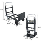 Carbon Steel 3 in 1 Hand Truck Dolly W/ Rubber Brake-Wheels and 2 Elastic Ropes