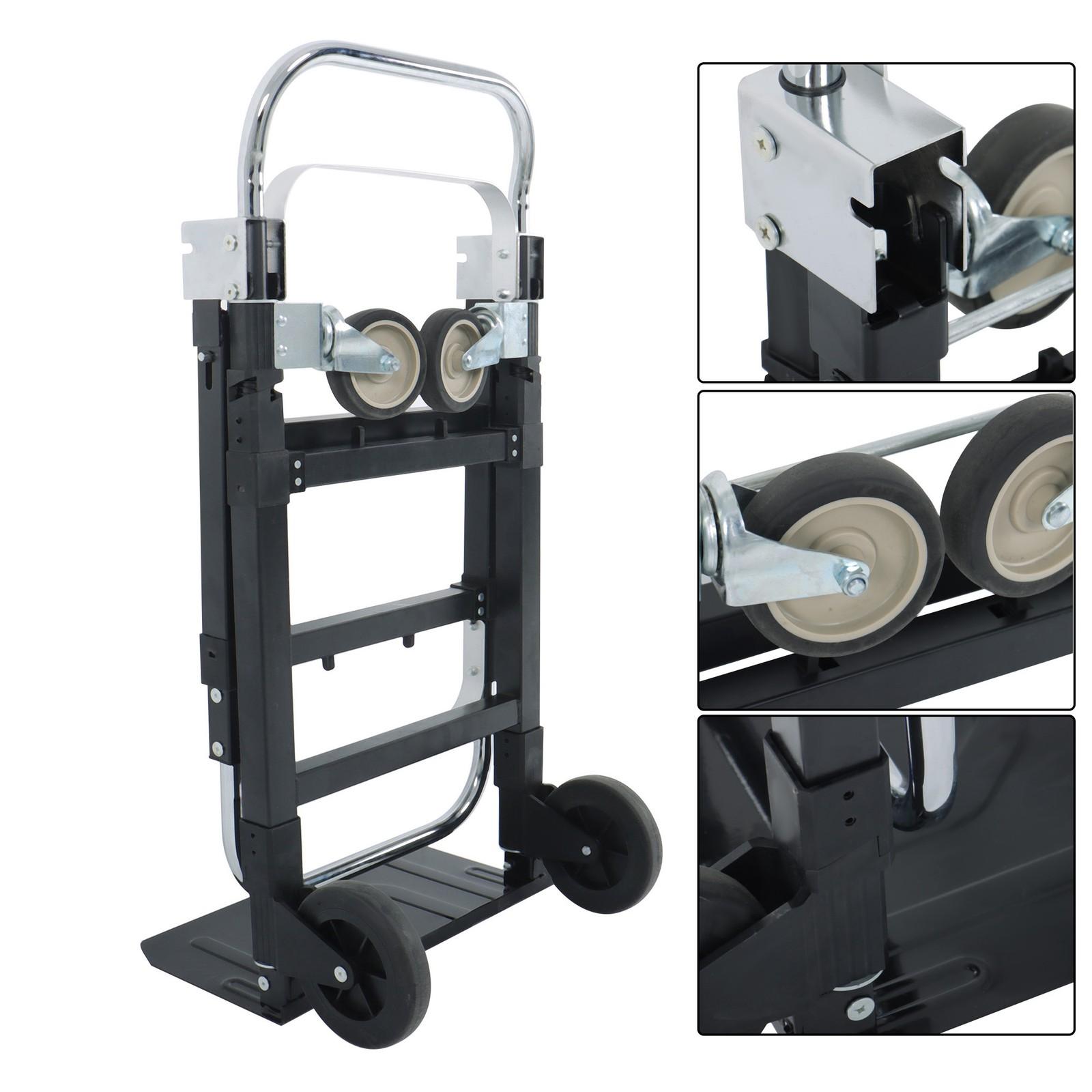 Carbon Steel 3 in 1 Hand Truck Dolly W/ Rubber Brake-Wheels and 2 Elastic Ropes