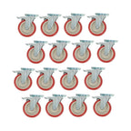16 Pack Polyurethane Heavy Duty Swivel Caster Wheels 5'' With Brake Concave Hubs