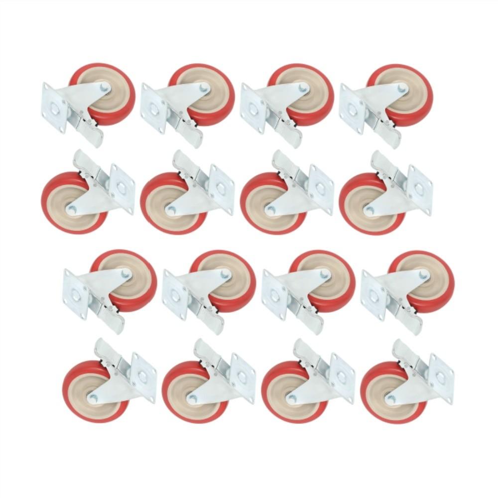 16 Pack Polyurethane Heavy Duty Swivel Caster Wheels 5'' With Brake Concave Hubs