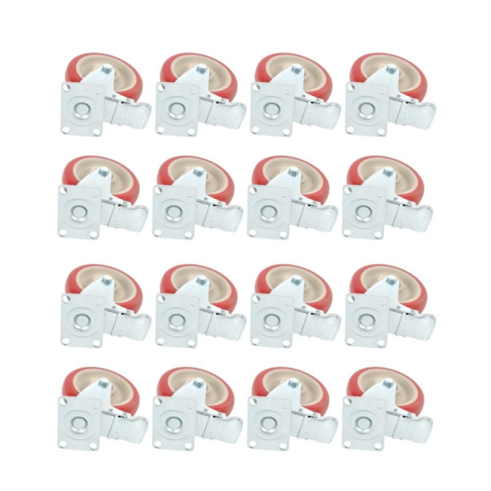 16 Pack Polyurethane Heavy Duty Swivel Caster Wheels 5'' With Brake Concave Hubs