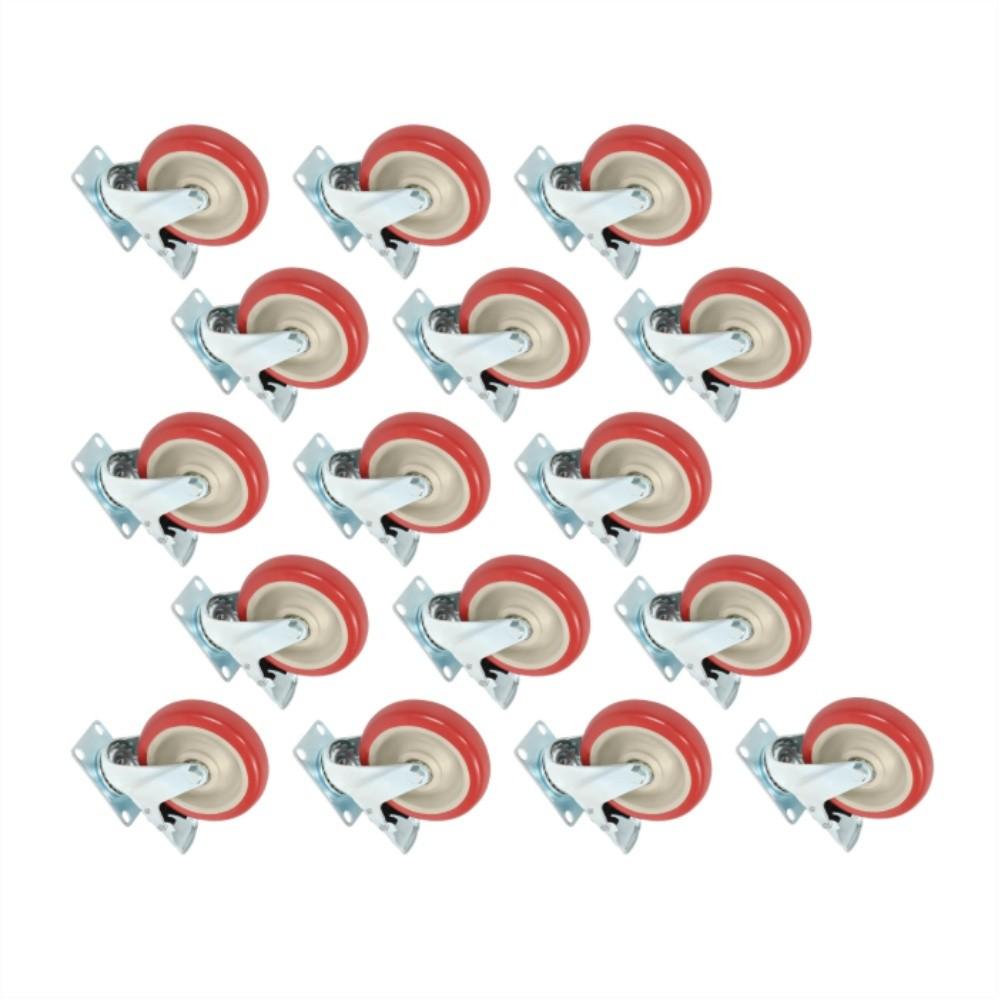 16 Pack Polyurethane Heavy Duty Swivel Caster Wheels 5'' With Brake Concave Hubs