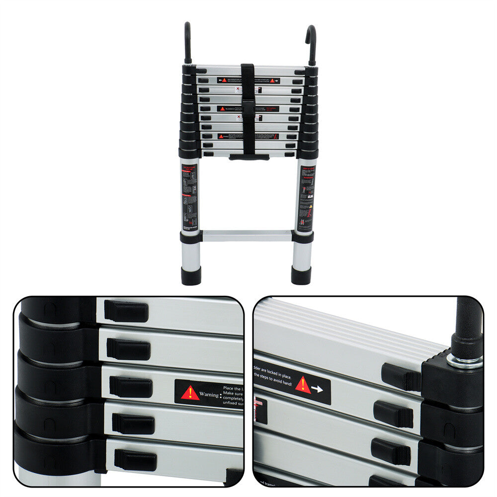 10.5 FT Telescoping Ladder Tall Ladder Folding Retractable Ladder W/ 2 Hooks