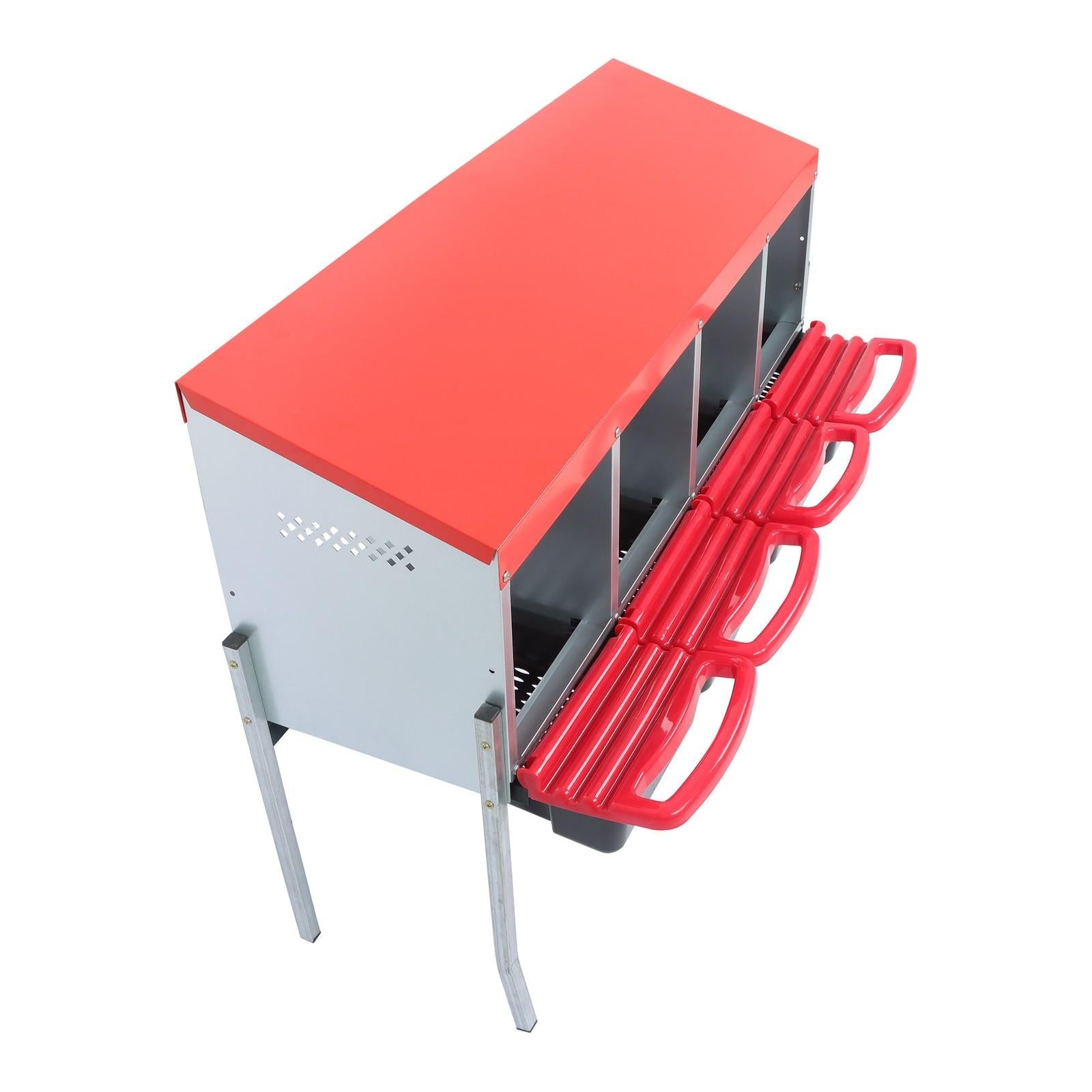 Red Chicken Egg Laying Box With Lid Cover Chicken Nesting Box Coop Metal 4- Hole