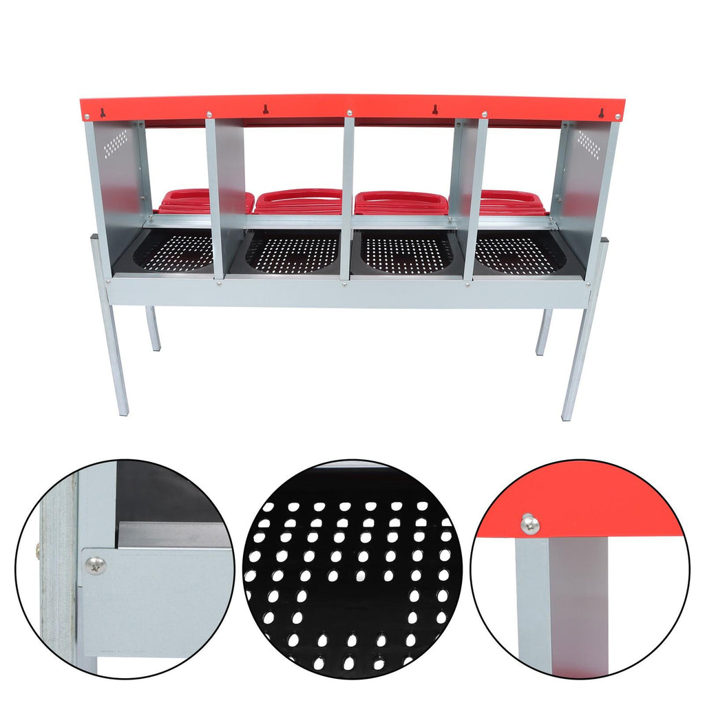 Red Chicken Egg Laying Box With Lid Cover Chicken Nesting Box Coop Metal 4- Hole