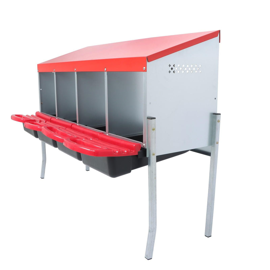 Red Chicken Egg Laying Box With Lid Cover Chicken Nesting Box Coop Metal 4- Hole