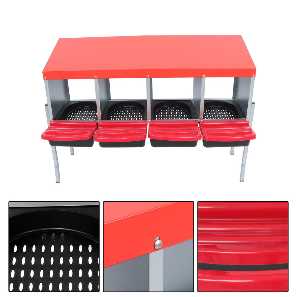 Red Chicken Egg Laying Box With Lid Cover Chicken Nesting Box Coop Metal 4- Hole