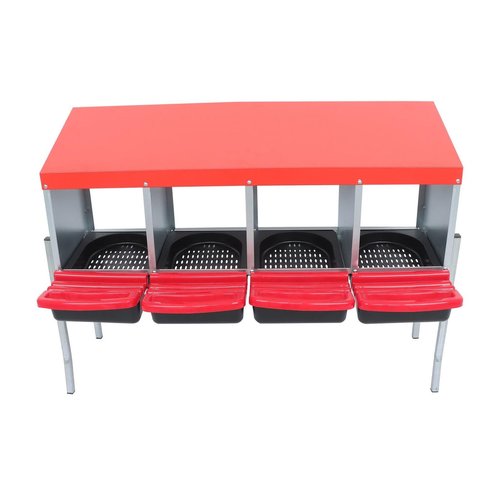 Red Chicken Egg Laying Box With Lid Cover Chicken Nesting Box Coop Metal 4- Hole