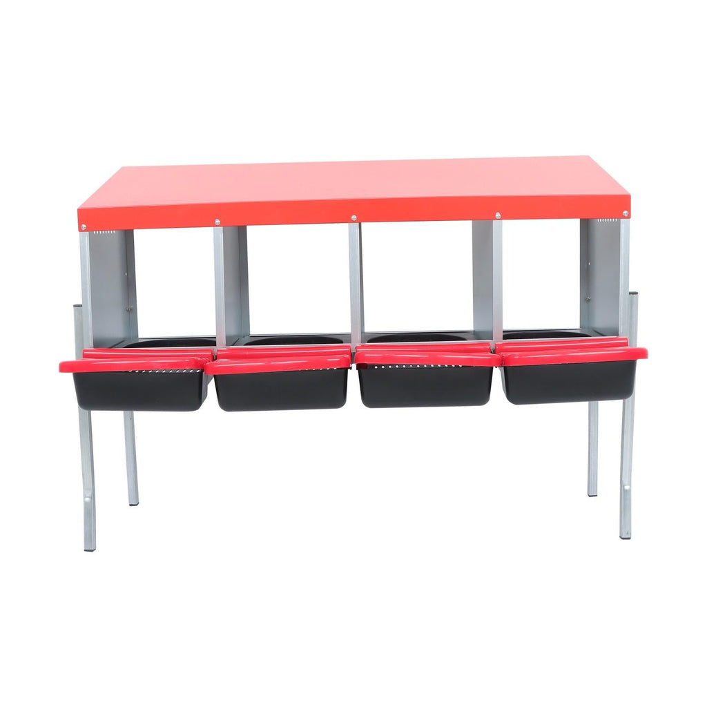 Red Chicken Egg Laying Box With Lid Cover Chicken Nesting Box Coop Metal 4- Hole