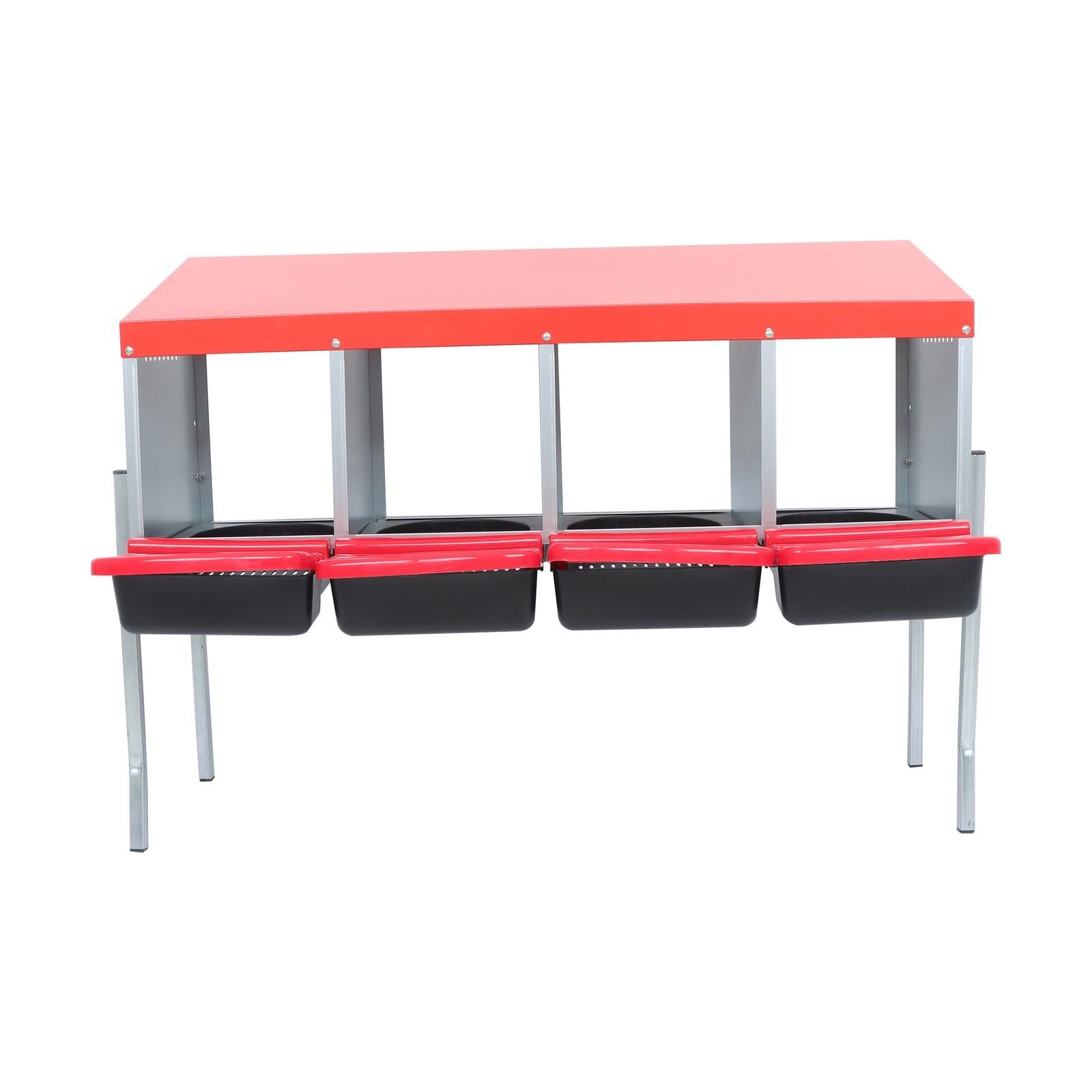 Red Chicken Egg Laying Box With Lid Cover Chicken Nesting Box Coop Metal 4- Hole