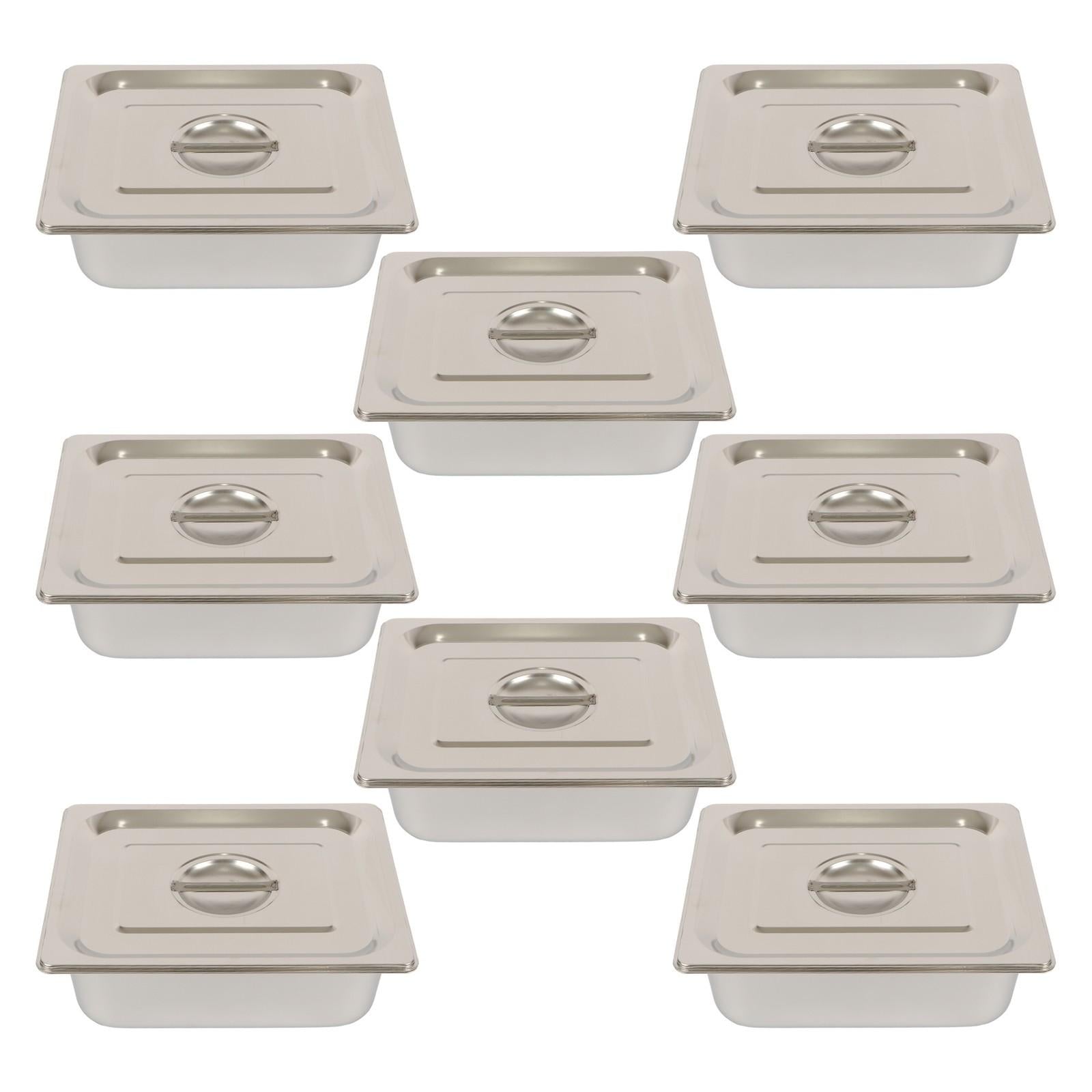 Durable 1/2 Size Catering Pans Set, 8 Pack 4" Deep, Stainless with Covers