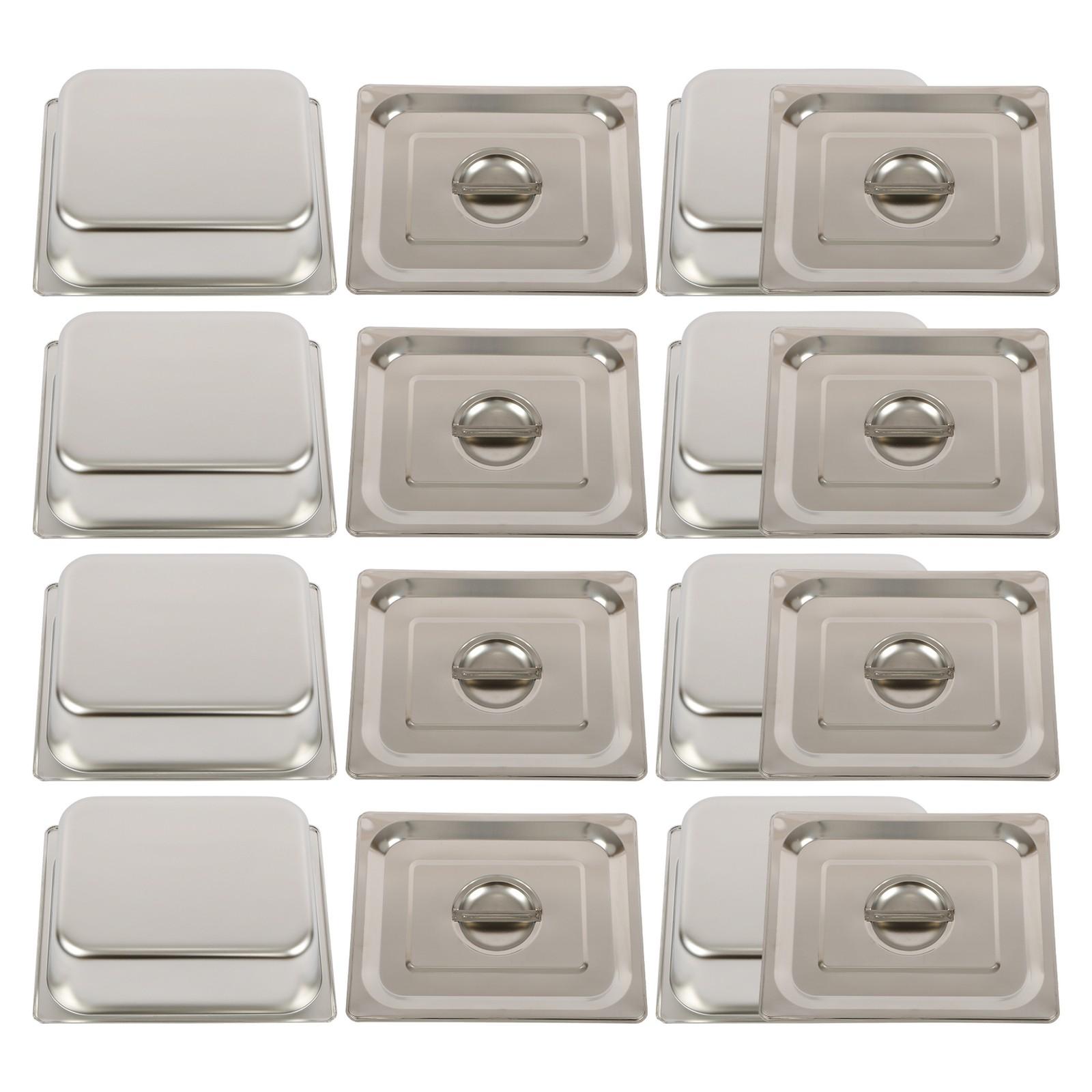 Durable 1/2 Size Catering Pans Set, 8 Pack 4" Deep, Stainless with Covers