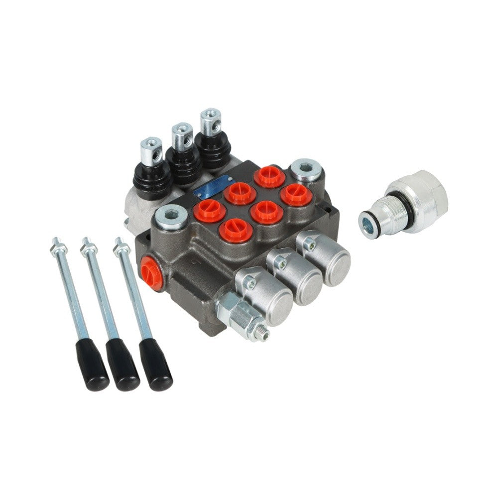 3 Spool Hydraulic Directional Control Valve BSPP Interface With Conversion Plug