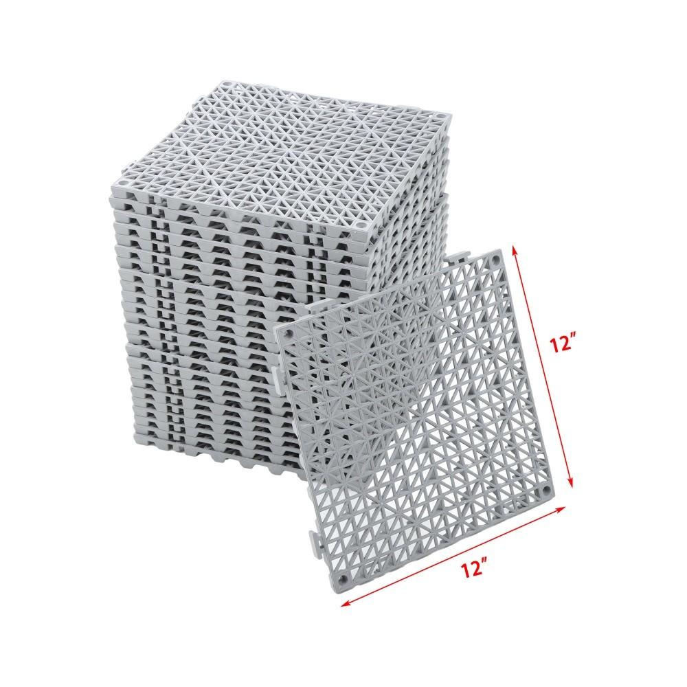 Interlocking Drainage Floor Mat 12"x 12" PVC Non-Slip Floor Tiles 50 Pack Gray