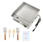 Adjustable Temp Electric Griddle, 1500W, 14in Stainless Steel Flat Grill