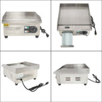 Adjustable Temp Electric Griddle, 1500W, 14in Stainless Steel Flat Grill