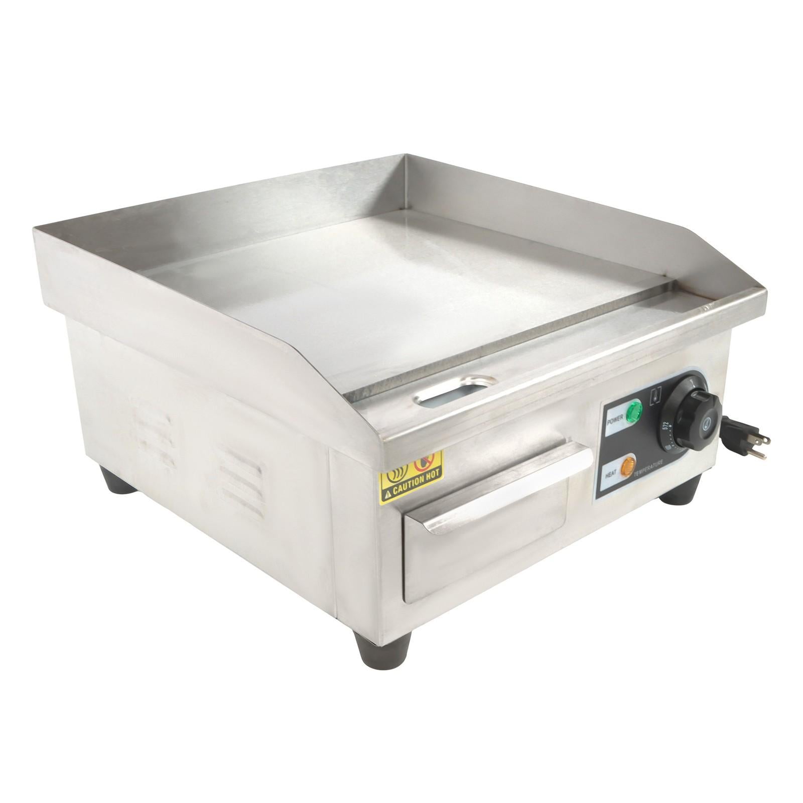 Adjustable Temp Electric Griddle, 1500W, 14in Stainless Steel Flat Grill