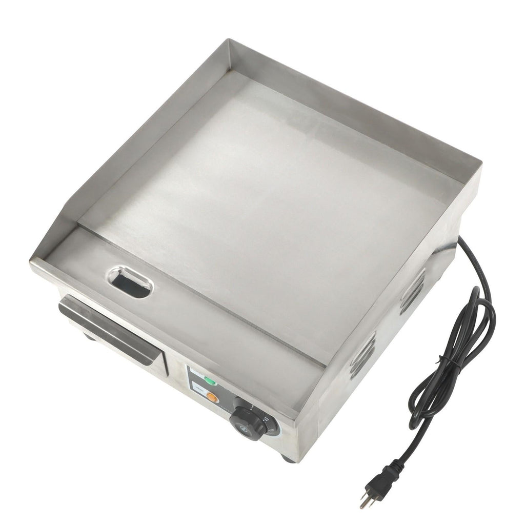 Adjustable Temp Electric Griddle, 1500W, 14in Stainless Steel Flat Grill