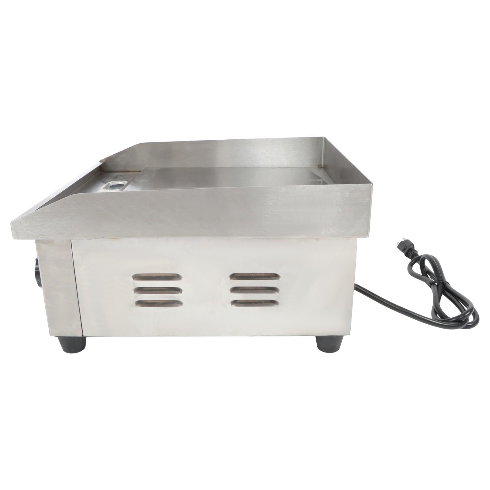 Adjustable Temp Electric Griddle, 1500W, 14in Stainless Steel Flat Grill