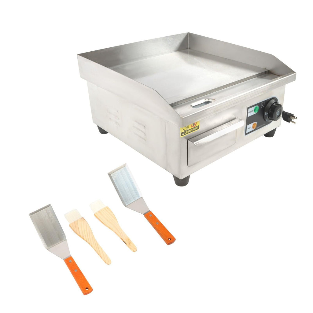Adjustable Temp Electric Griddle, 1500W, 14in Stainless Steel Flat Grill