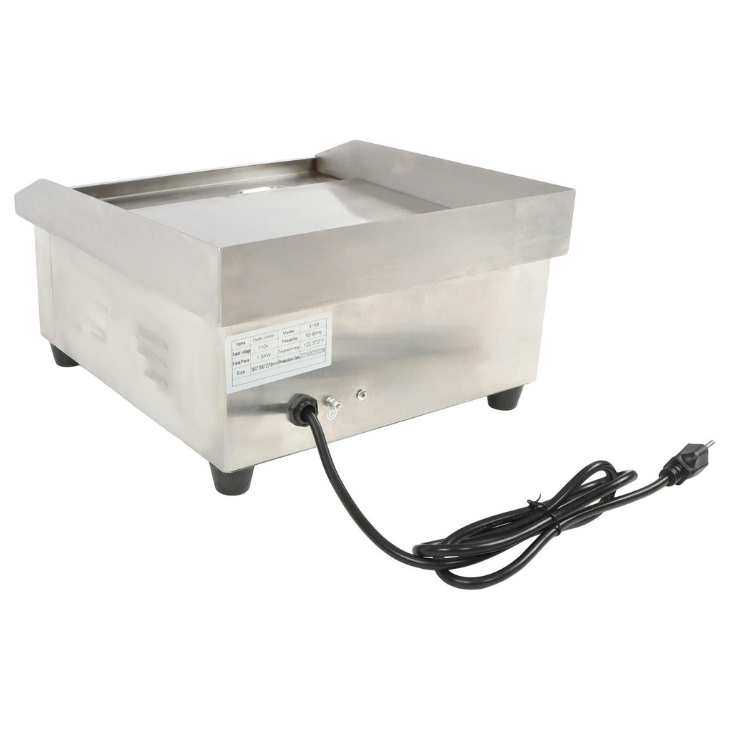 Adjustable Temp Electric Griddle, 1500W, 14in Stainless Steel Flat Grill