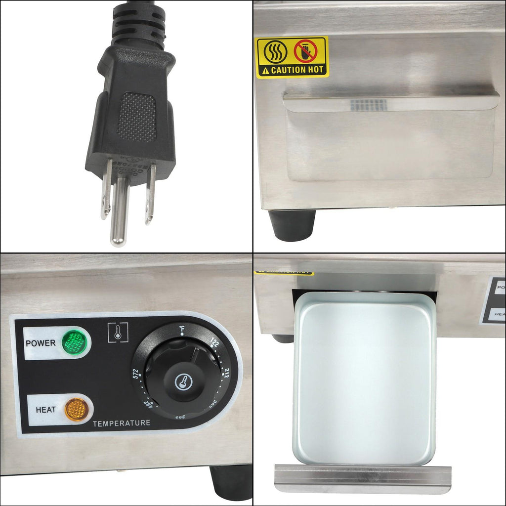 Adjustable Temp Electric Griddle, 1500W, 14in Stainless Steel Flat Grill