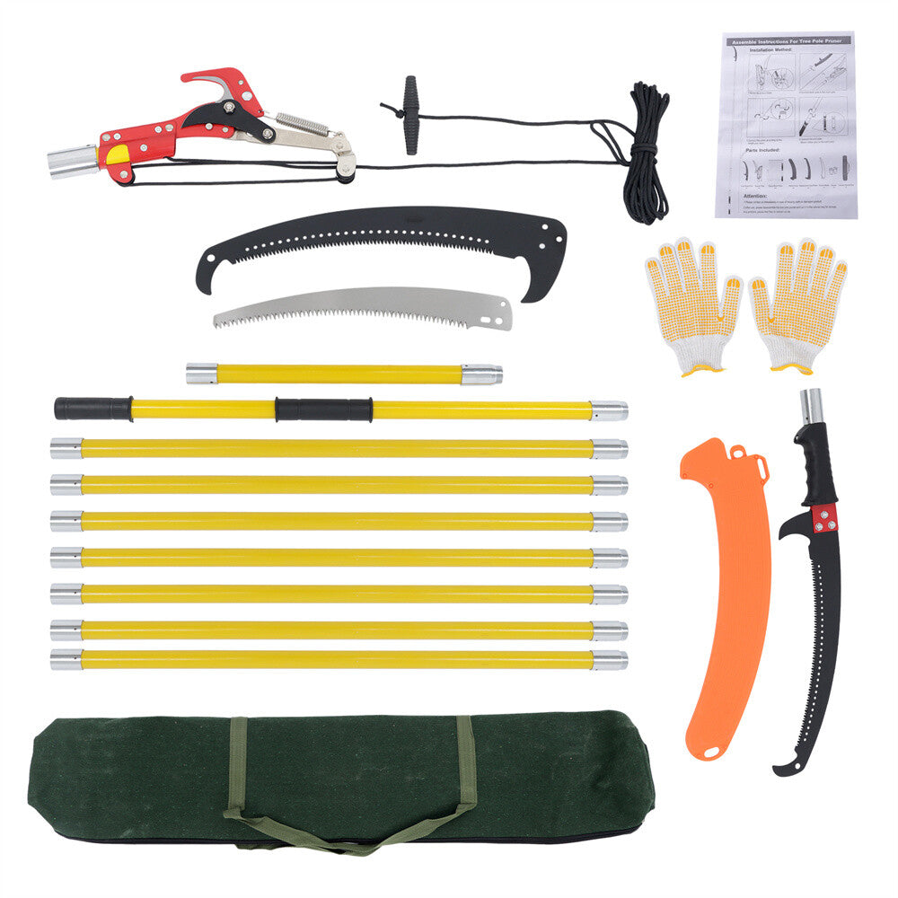 30 Feet Tree Pole Pruner Durable Tree Trimmers Handle Manual Branches Yellow