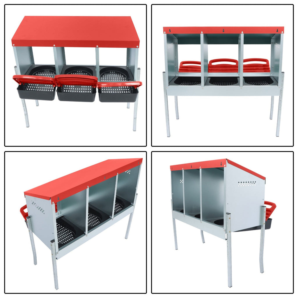 Red 3 Holes Chicken Ducks Eggs Nesting Boxes With Metal Legs Chicken Laying Box