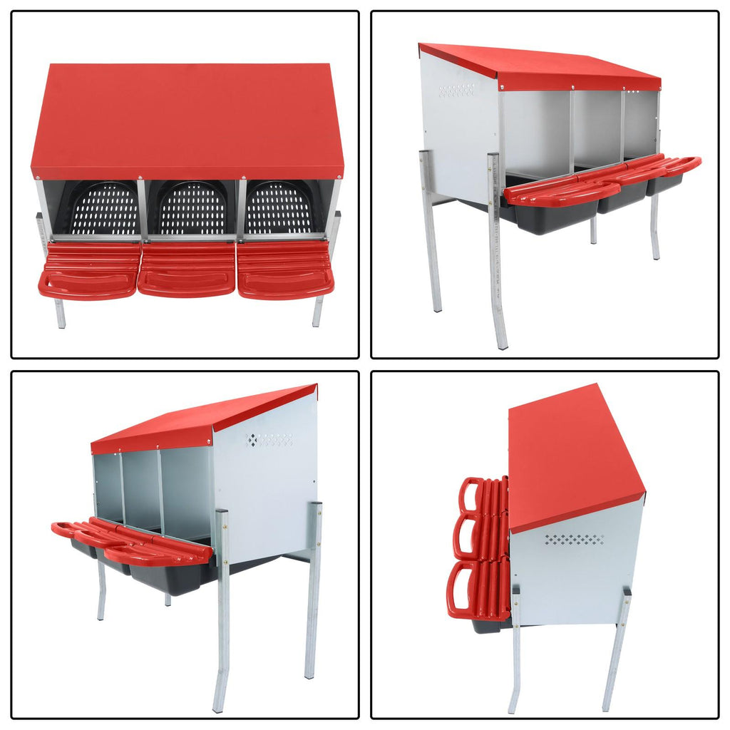 Red 3 Holes Chicken Ducks Eggs Nesting Boxes With Metal Legs Chicken Laying Box