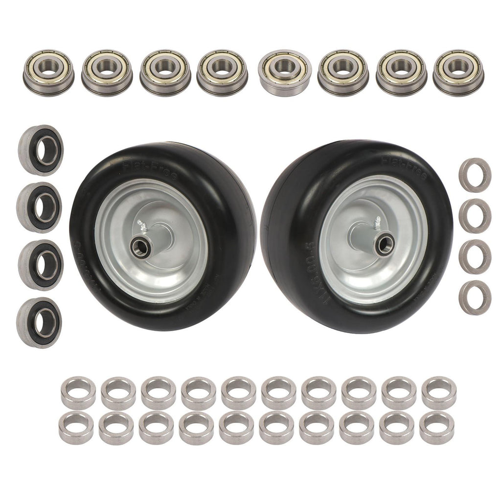11x6.00-5 Flat Free Tire And Wheel Solid Rubbe For Riding Lawn Mower Tires 2Pack