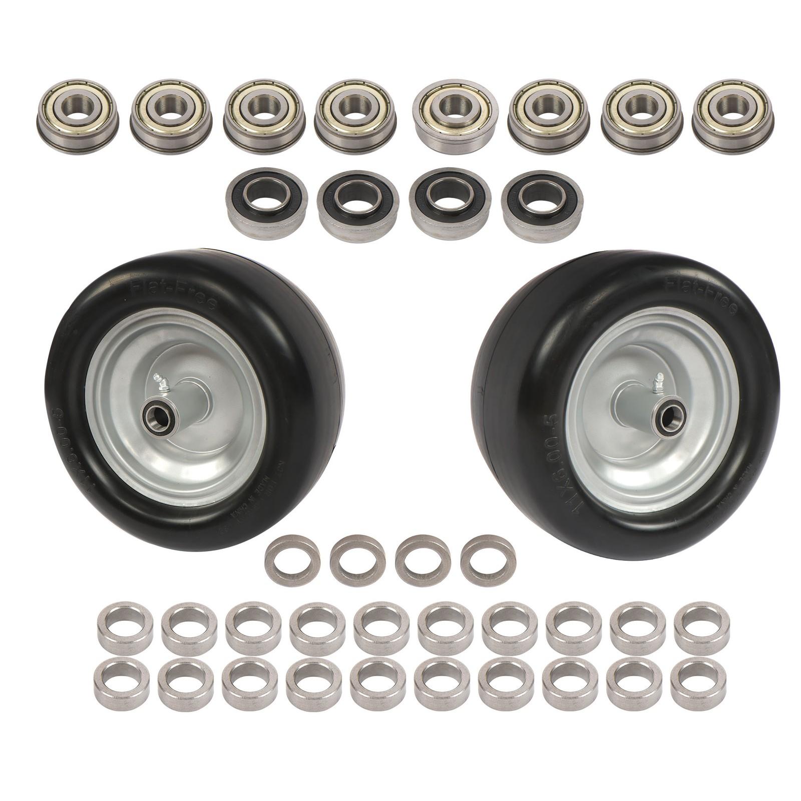11x6.00-5 Flat Free Tire And Wheel Solid Rubbe For Riding Lawn Mower Tires 2Pack