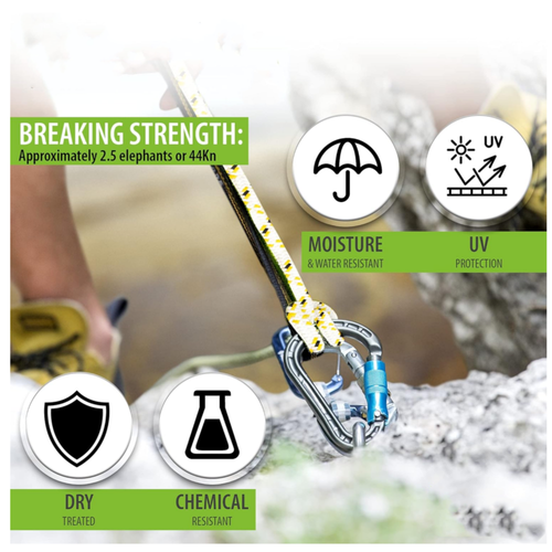 3/4" × 150'  Arborist Tree Rope 24 Strand Braided Rope (White,Yellow,Black) 44KN